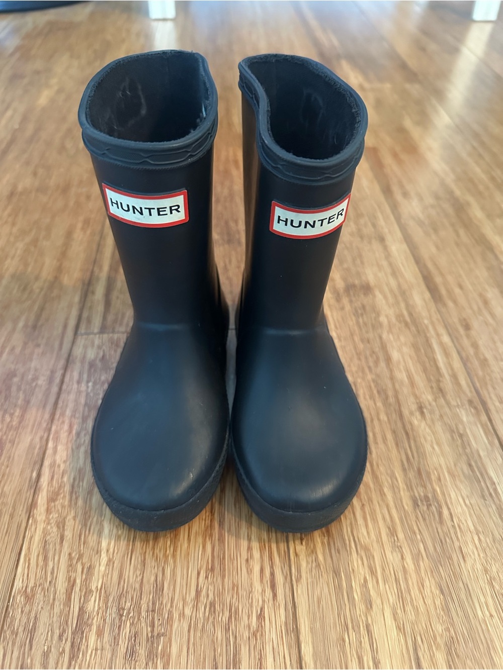 Hunter Kids Matte Black Rain Boots with Red Trim Logo